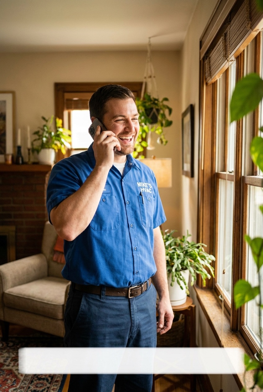 HVAC and plumbing technician taking a call