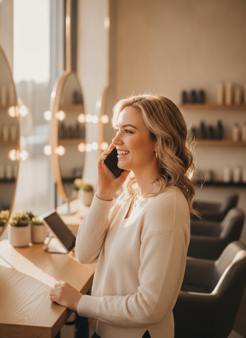 Salon professional taking a call