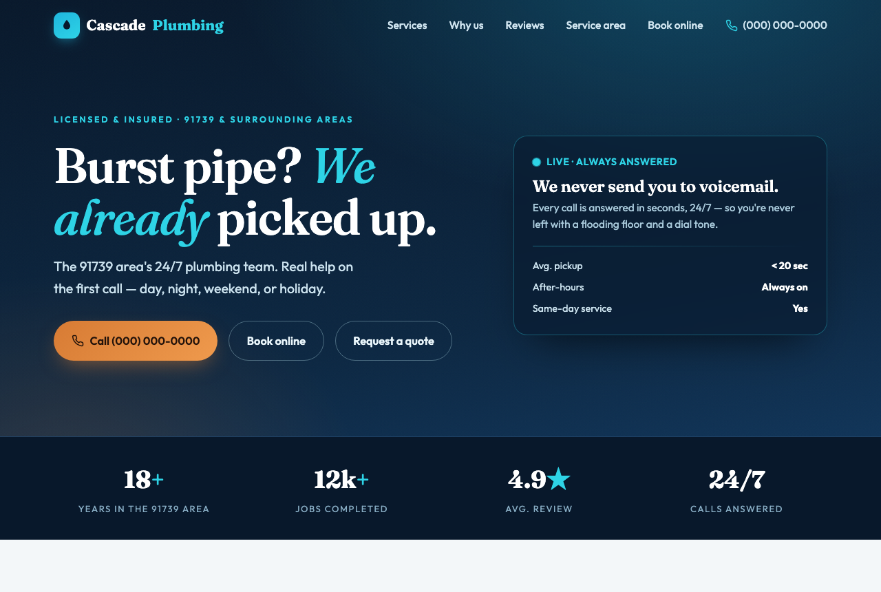 Front page of the Cascade Plumbing sample website